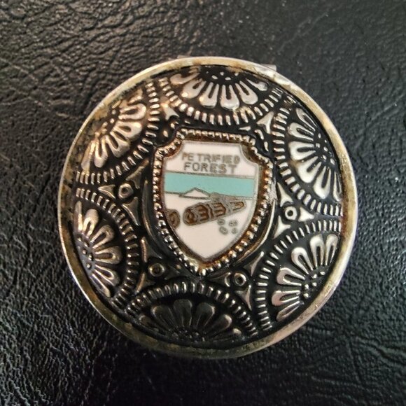 Vintage Petrified Forest Trinket Box Enamel Shield - Picture 1 of 5
